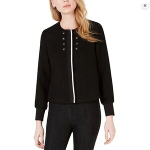 Maison Jules Long Sleeve Boucle Tweed Jacket Womens M Black & White Embellished